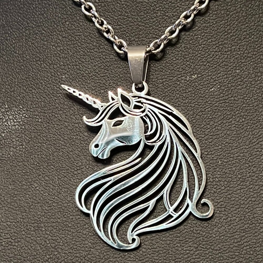 1.25" Stainless Steel Unicorn Pendant/23" St. Steel Chain (298)